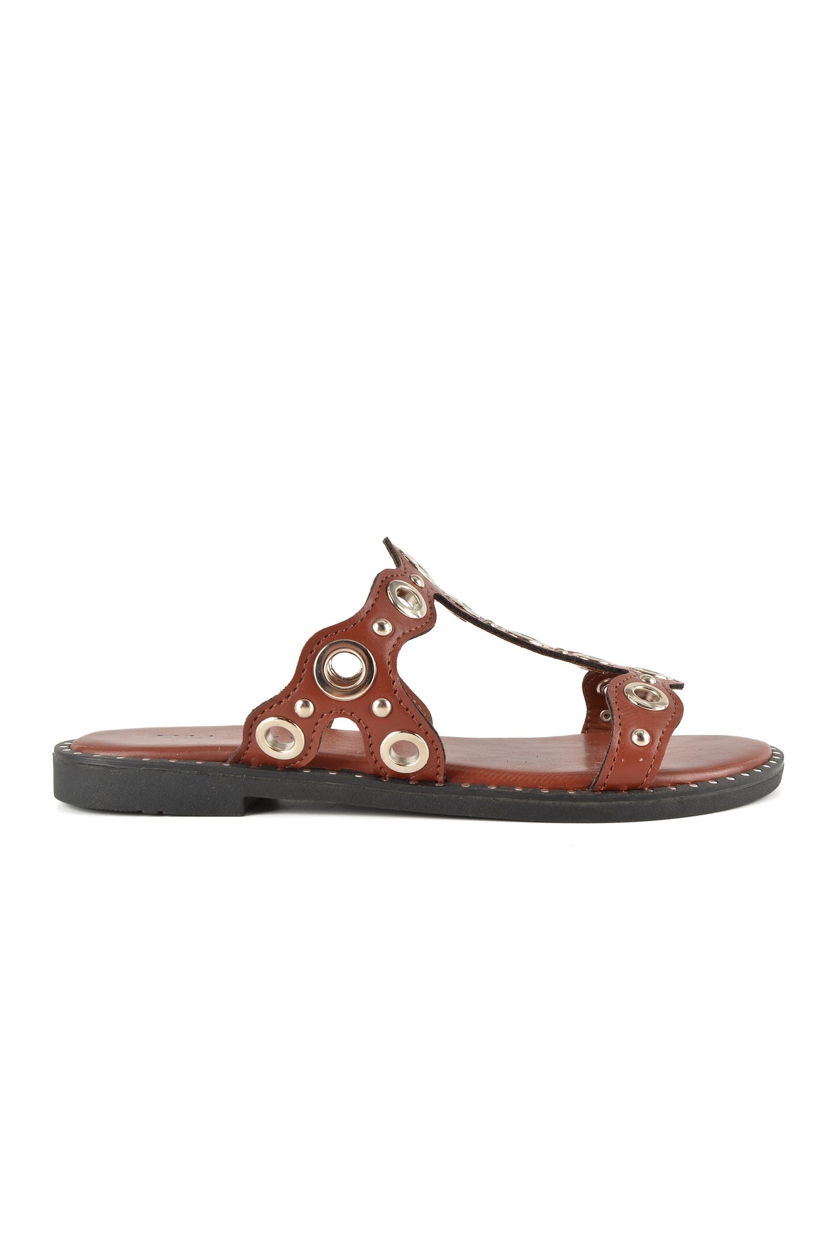 MIA DIVA Metal Eyelet Scalloped Slide Sandals Oris 2585