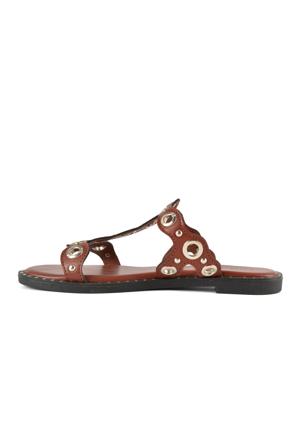 MIA DIVA Metal Eyelet Scalloped Slide Sandals Oris 2585