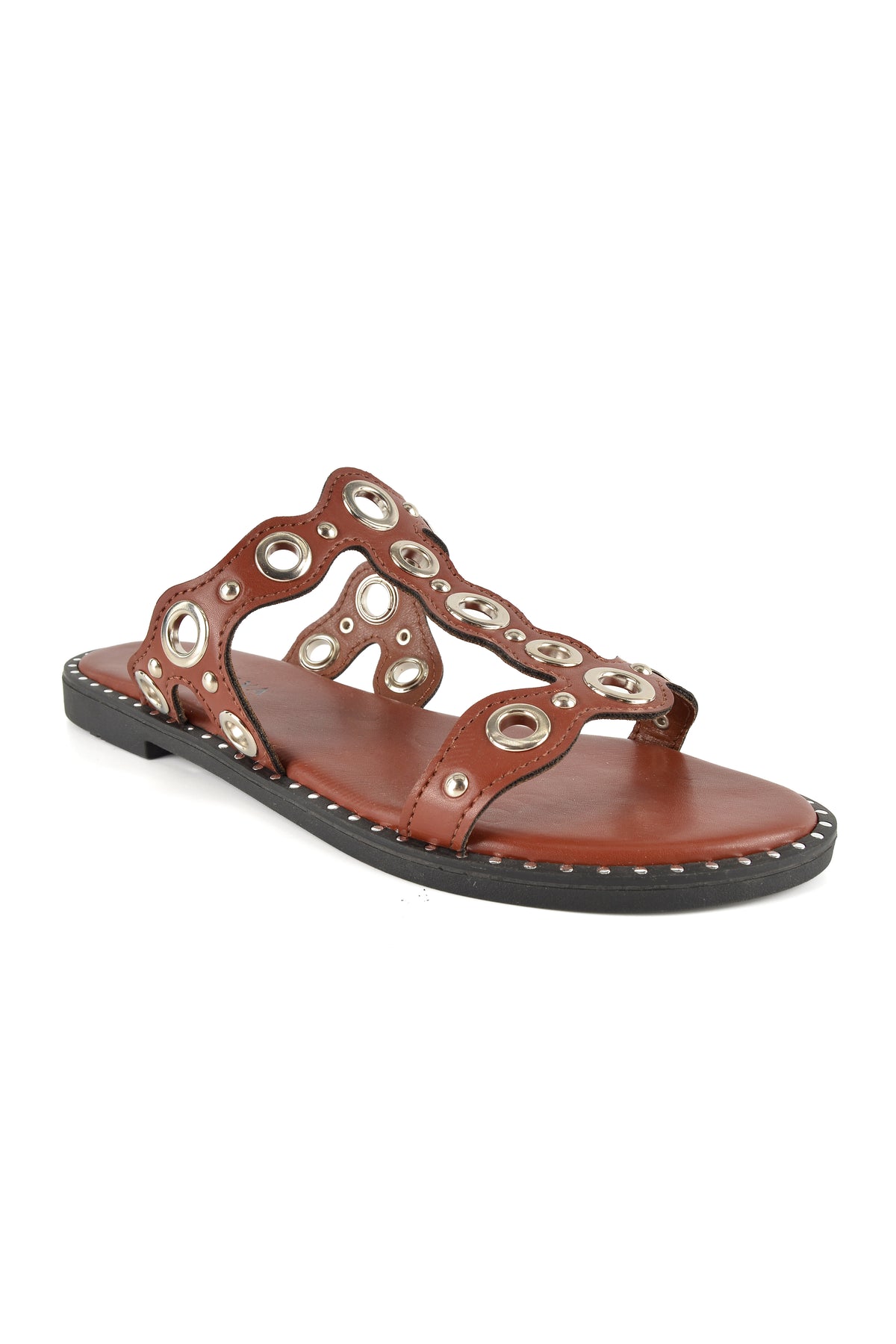 MIA DIVA Metal Eyelet Scalloped Slide Sandals Oris 2585