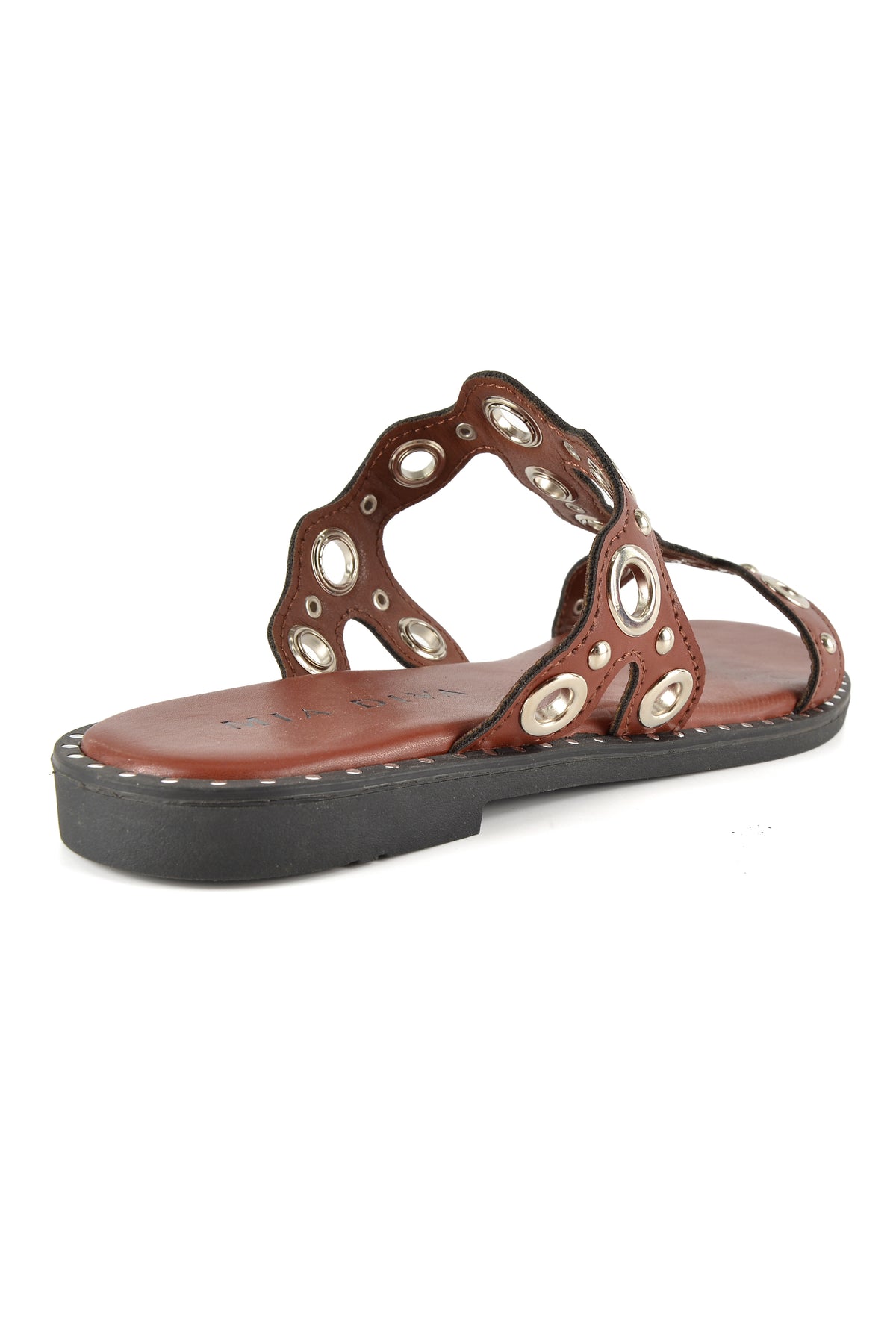 MIA DIVA Metal Eyelet Scalloped Slide Sandals Oris 2585