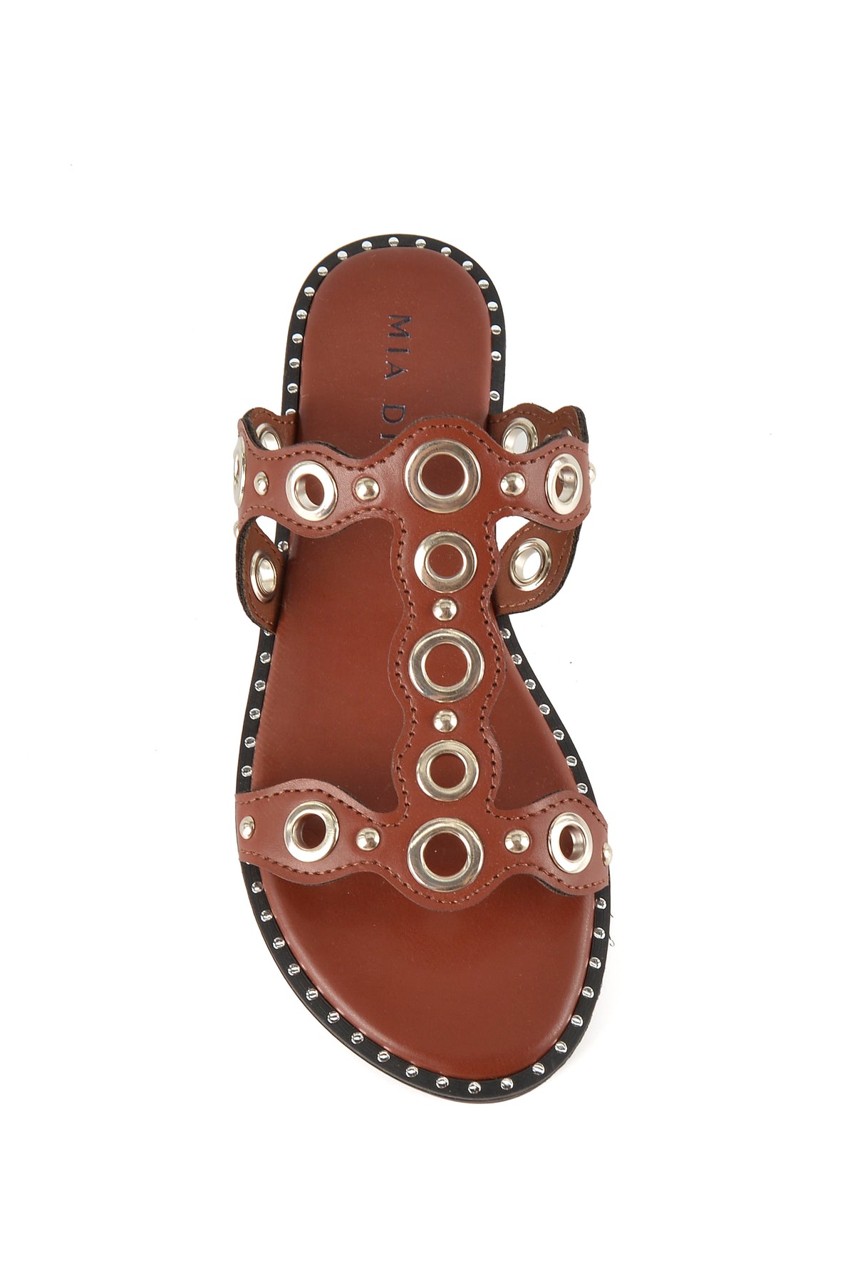 MIA DIVA Metal Eyelet Scalloped Slide Sandals Oris 2585