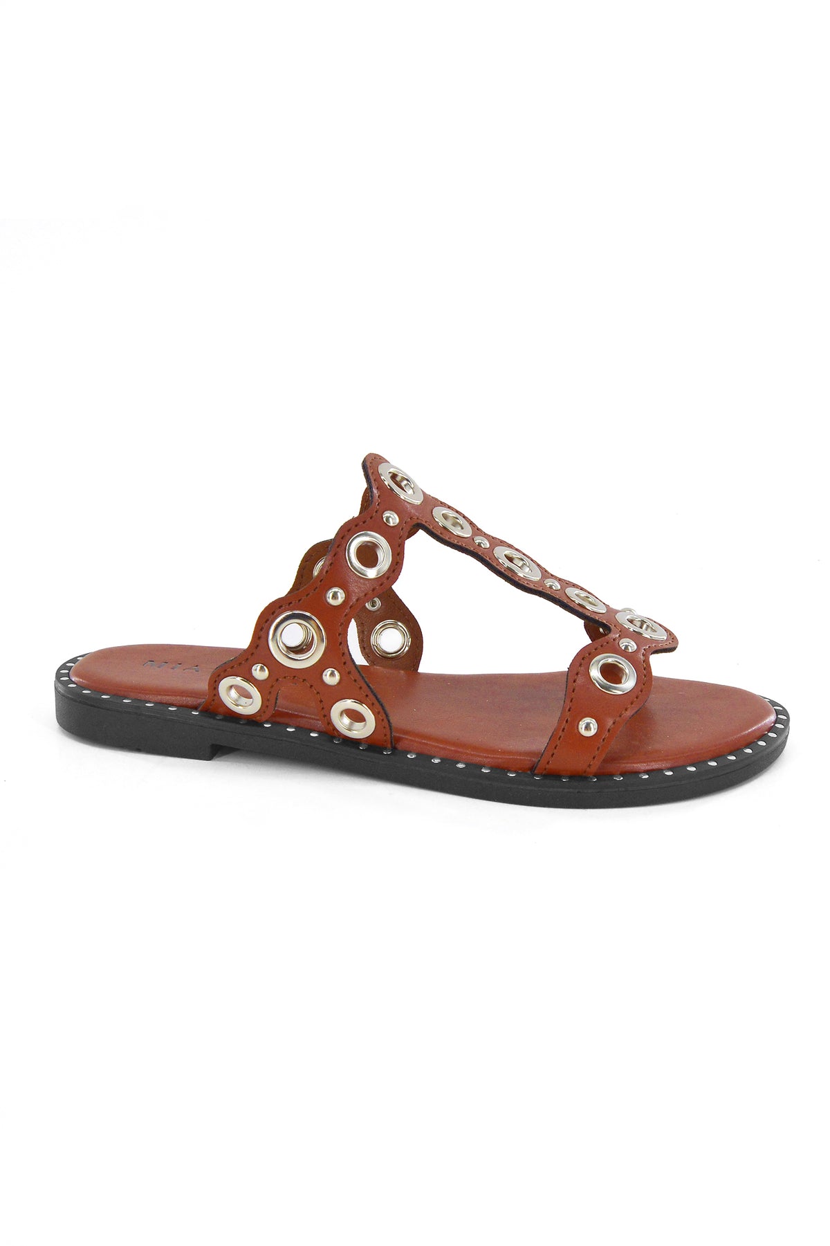 MIA DIVA Metal Eyelet Scalloped Slide Sandals Oris 2585
