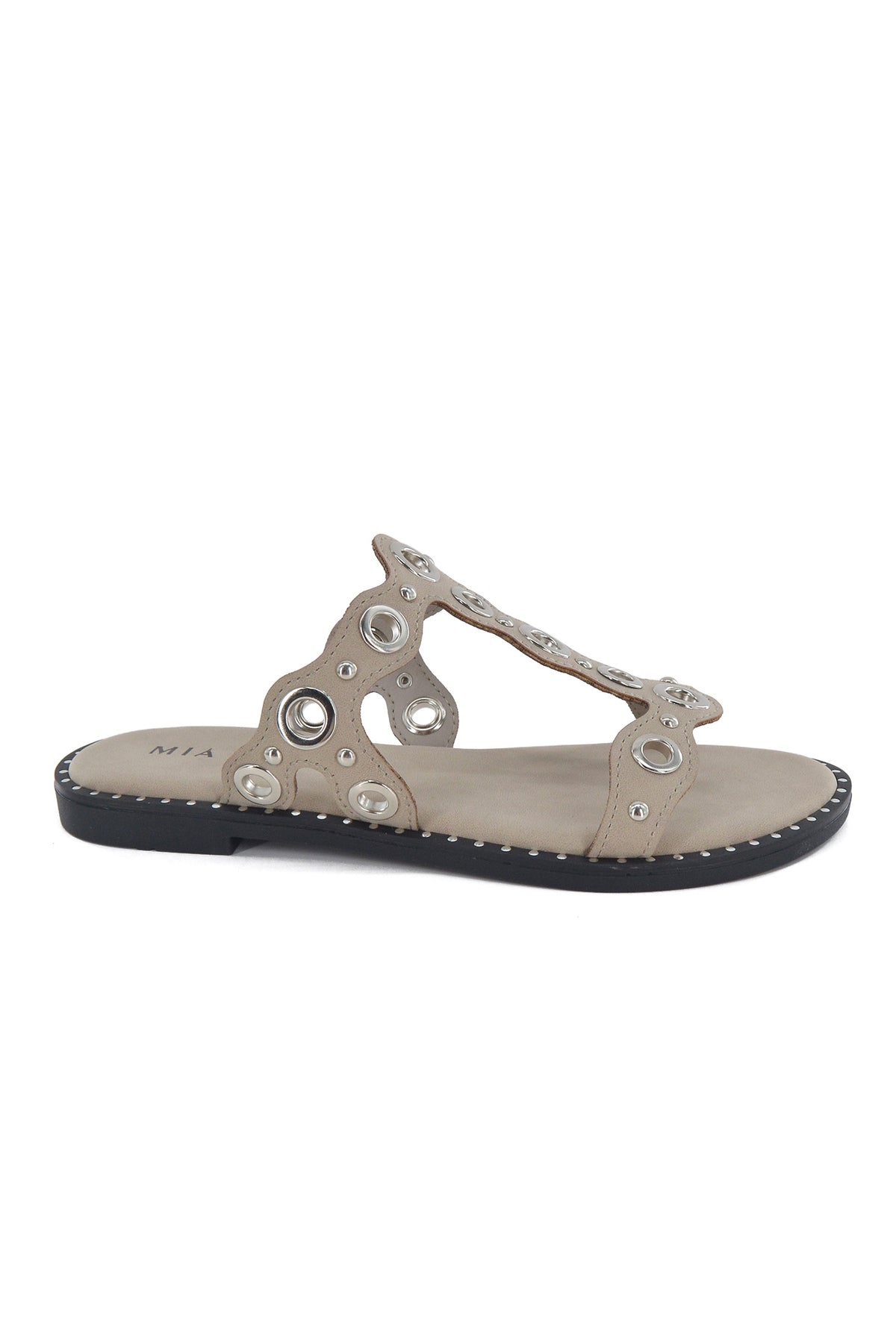 MIA DIVA Metal Eyelet Scalloped Slide Sandals Oris 2585