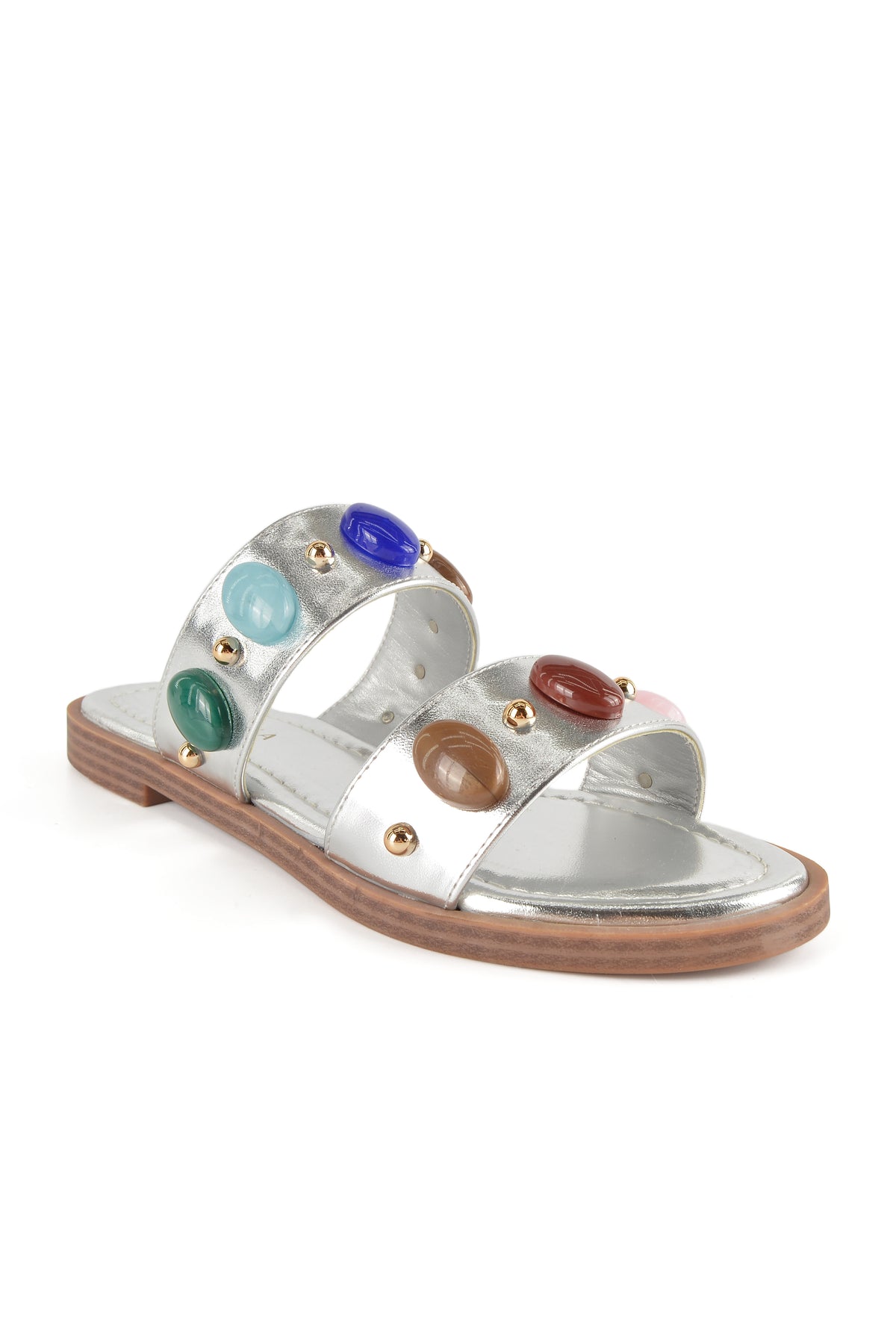 MIA DIVA Colorful Gem Double Strap Flat Sandals Bazara 2543