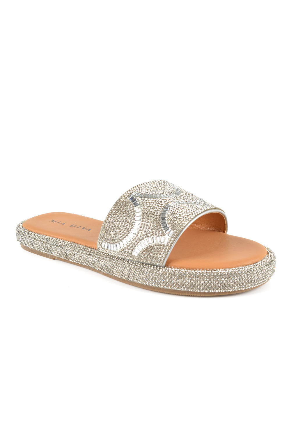 MIA DIVA Geometric Crystal Slide Sandal Dramar 25154