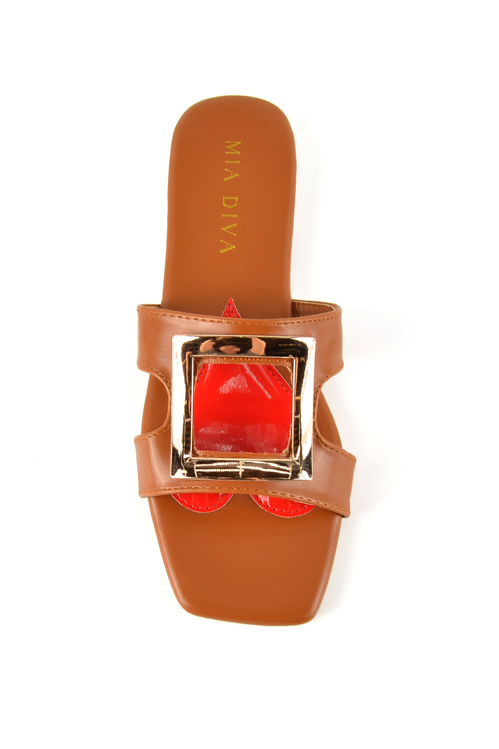 MIA DIVA Gold Square Buckle Flat Sandals Buka 2536