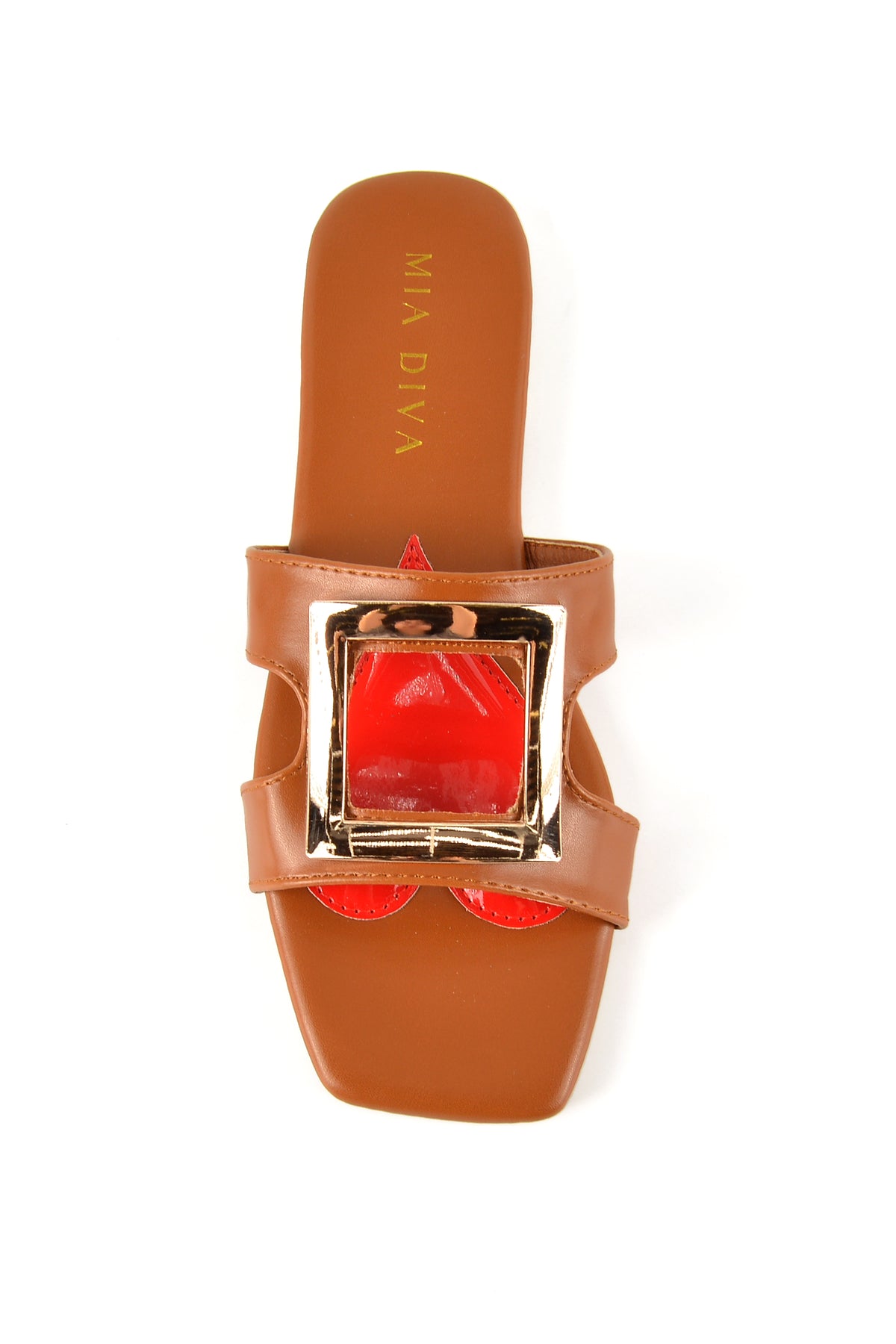 MIA DIVA Gold Square Buckle Flat Sandals Buka 2536
