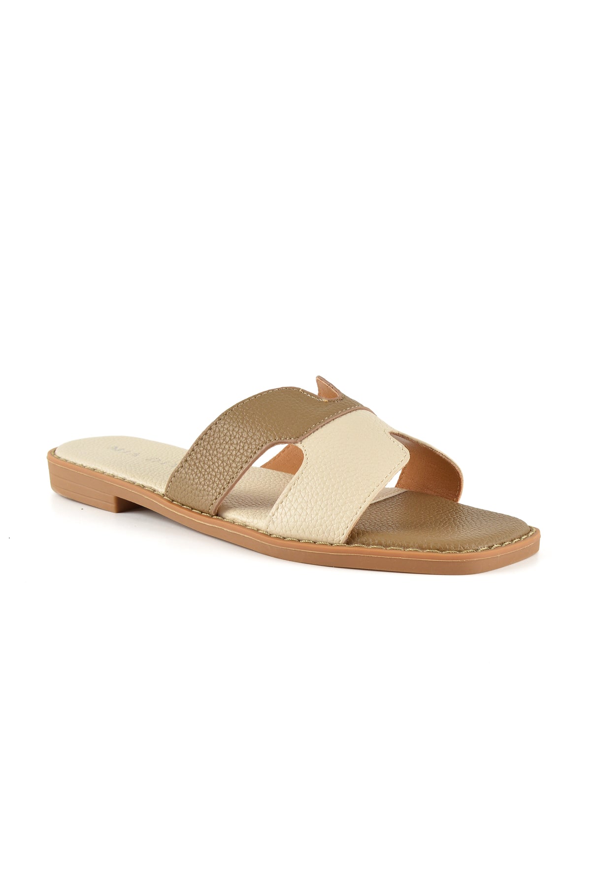 MIA DIVA Contrast Strap Flat Slide Sandals – Multicolor