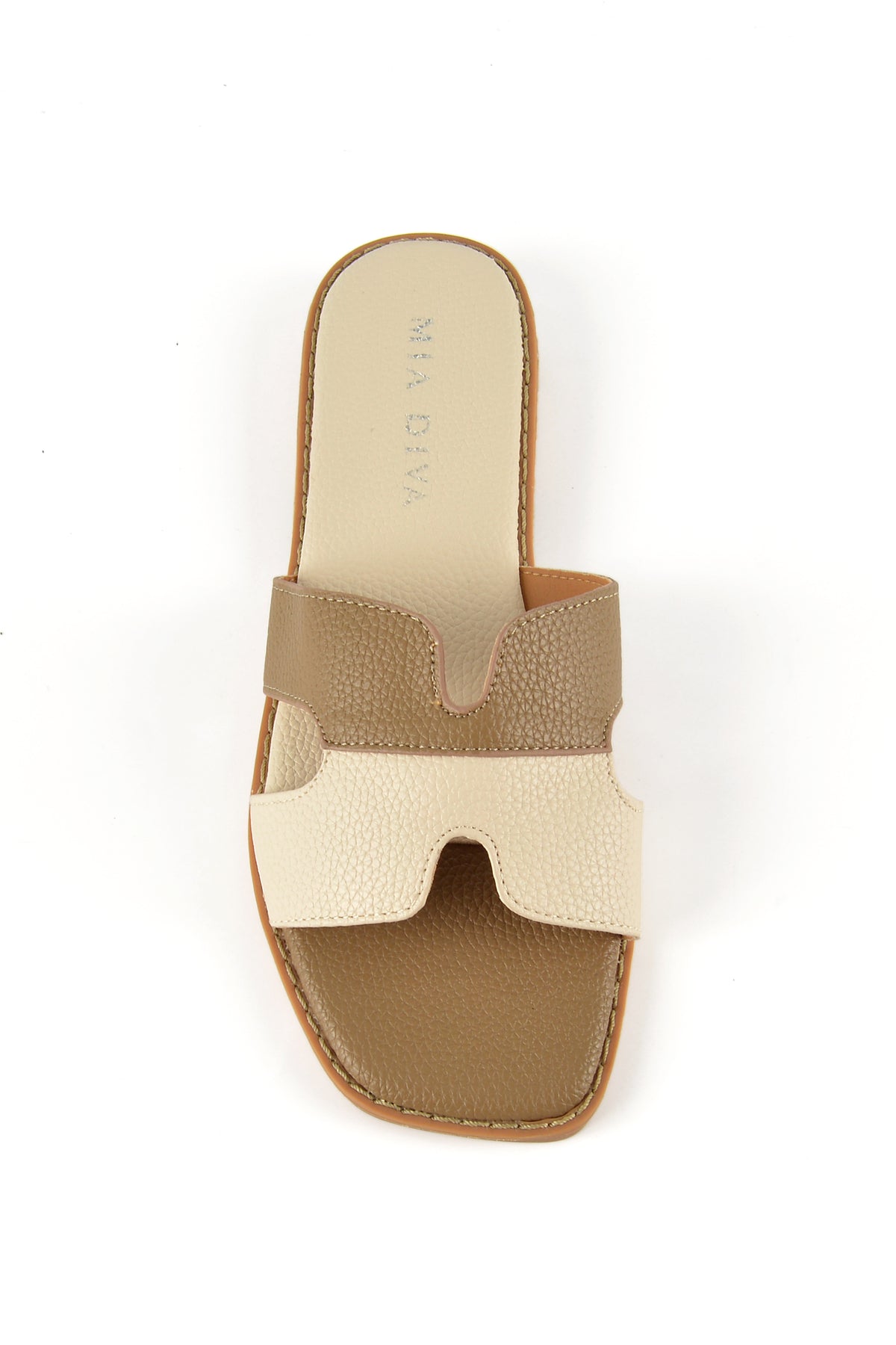 MIA DIVA Contrast Strap Flat Slide Sandals – Multicolor