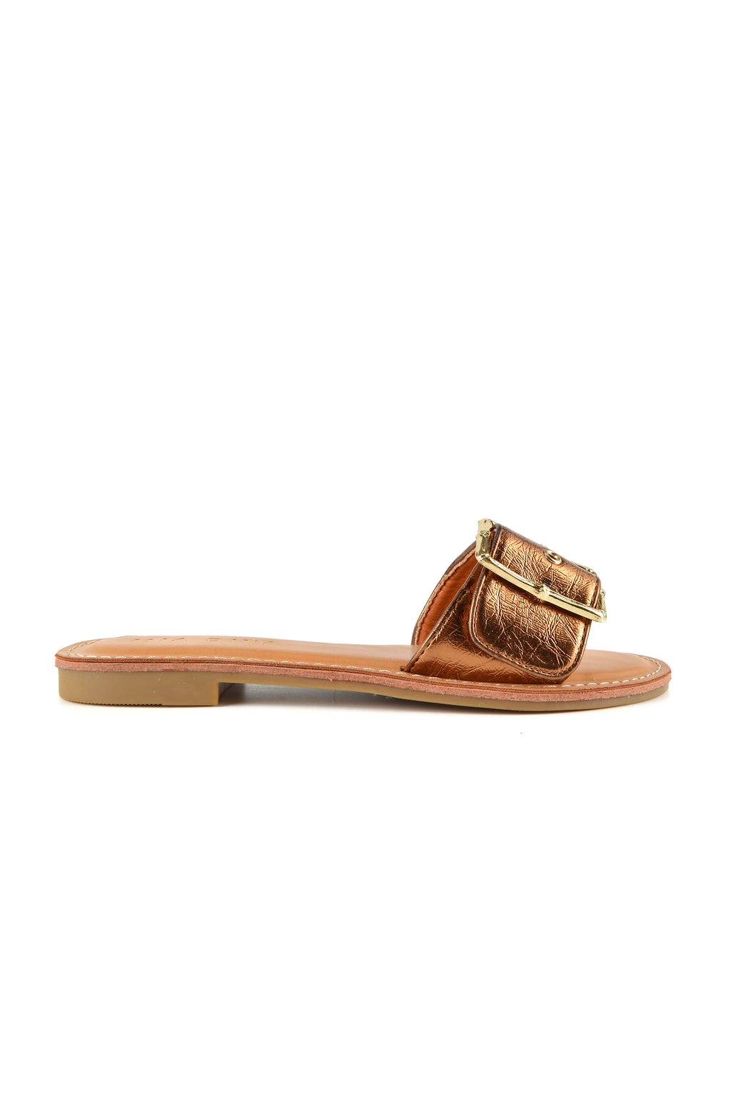 MIA DIVA Metallic Buckle Flat Slide Sandals Bilie 2514