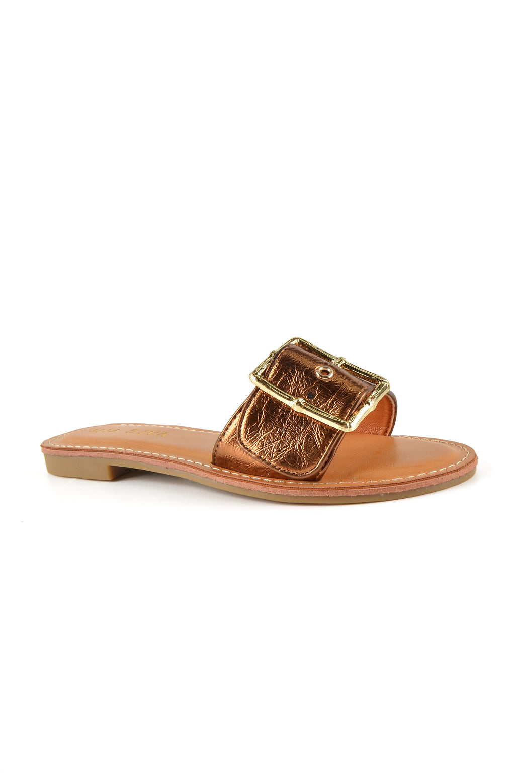 MIA DIVA Metallic Buckle Flat Slide Sandals Bilie 2514