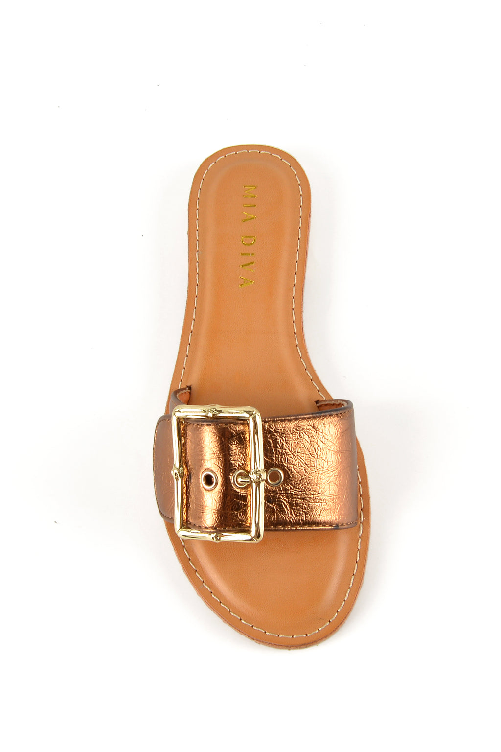 MIA DIVA Metallic Buckle Flat Slide Sandals Bilie 2514