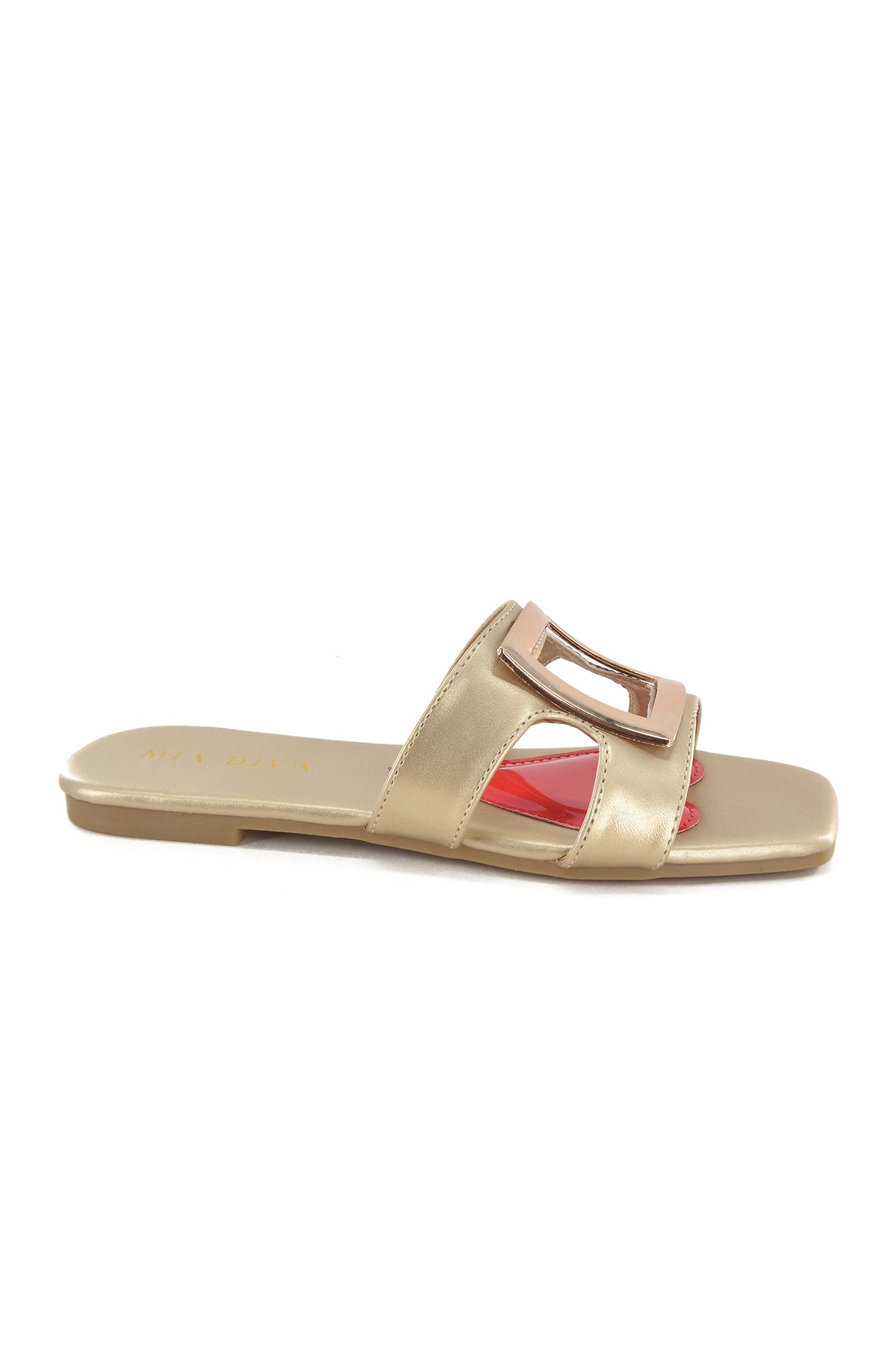 MIA DIVA Gold Square Buckle Flat Sandals Buka 2536