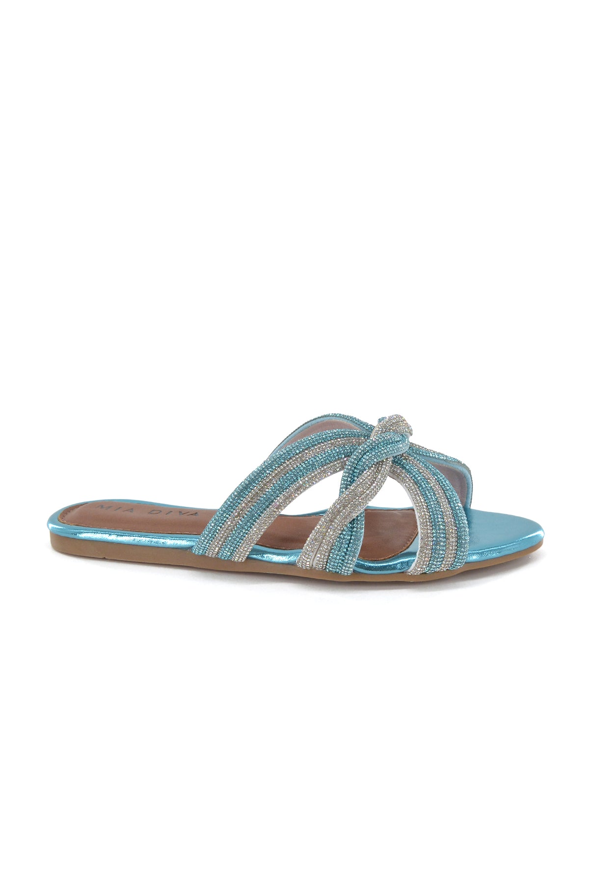 Crystal knot strap flat slides - pink metallic