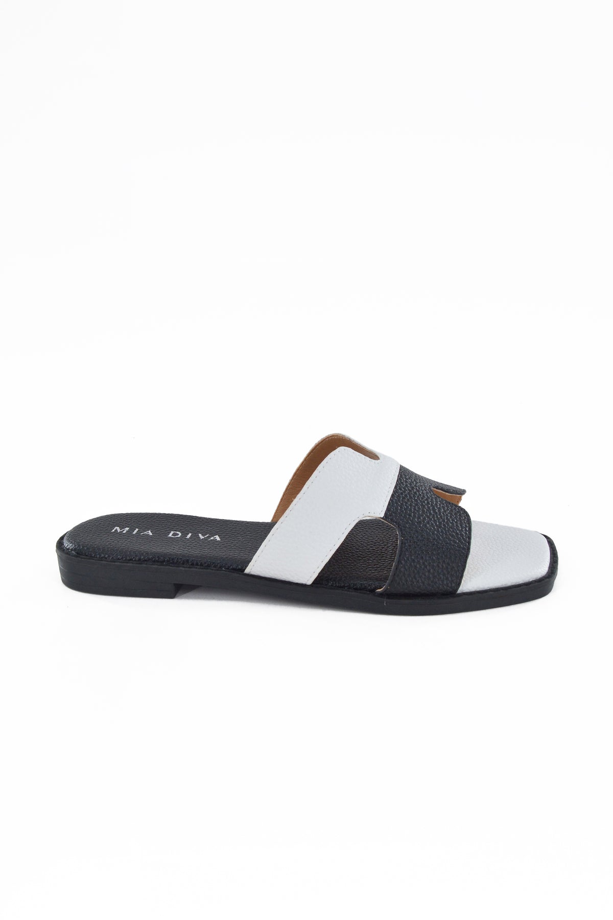 MIA DIVA Contrast Strap Flat Slide Sandals – Multicolor