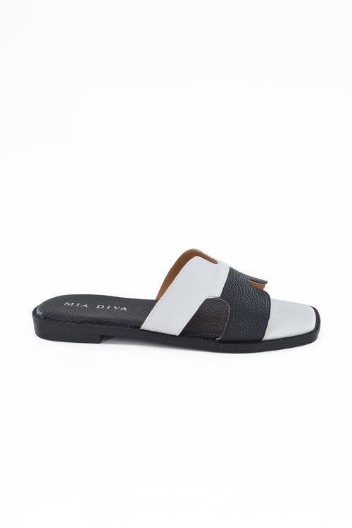 MIA DIVA Contrast Strap Flat Slide Sandals – Multicolor