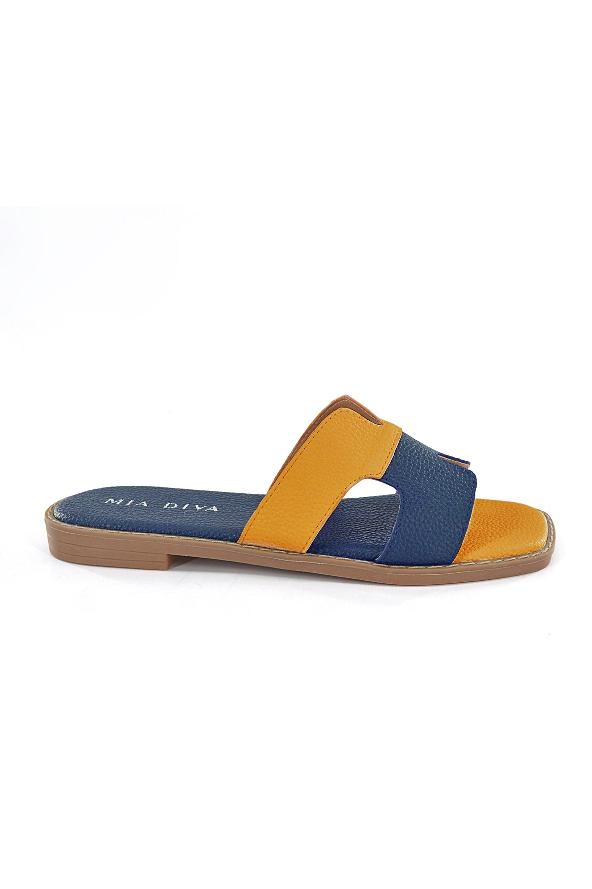 MIA DIVA Contrast Strap Flat Slide Sandals – Multicolor