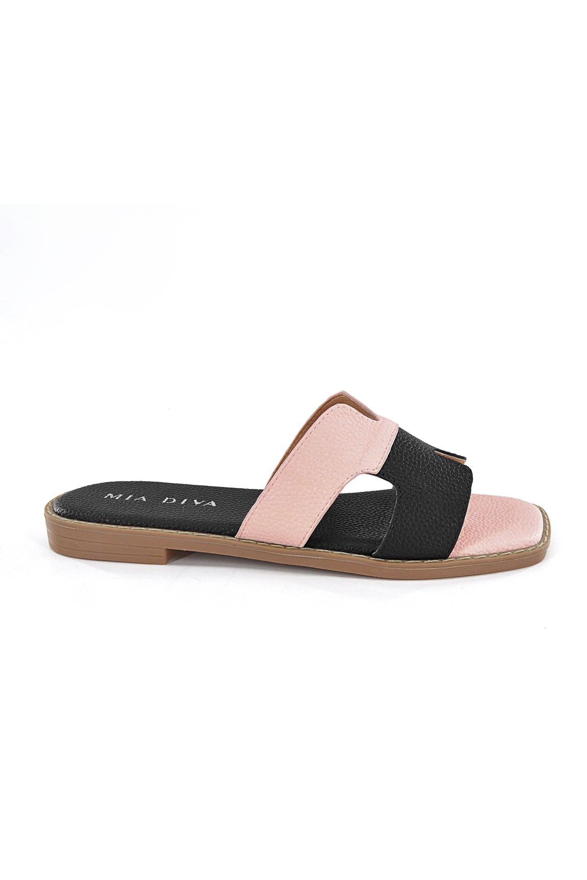 MIA DIVA Contrast Strap Flat Slide Sandals – Multicolor