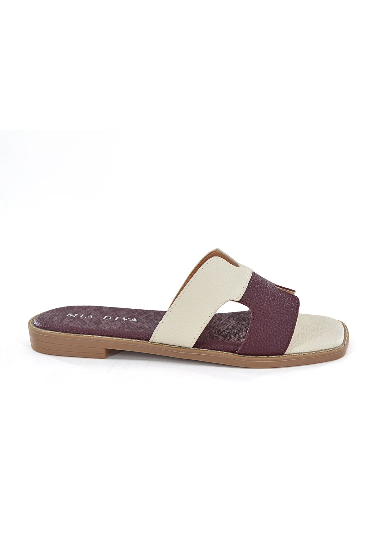MIA DIVA Contrast Strap Flat Slide Sandals – Multicolor
