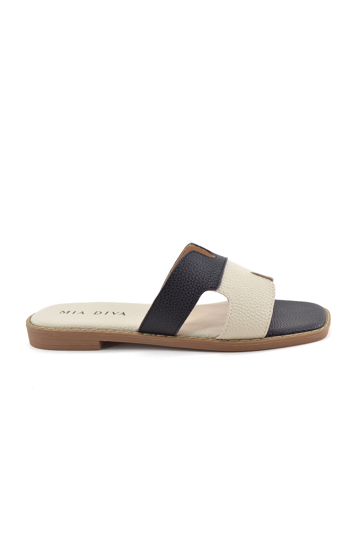 MIA DIVA Contrast Strap Flat Slide Sandals – Multicolor