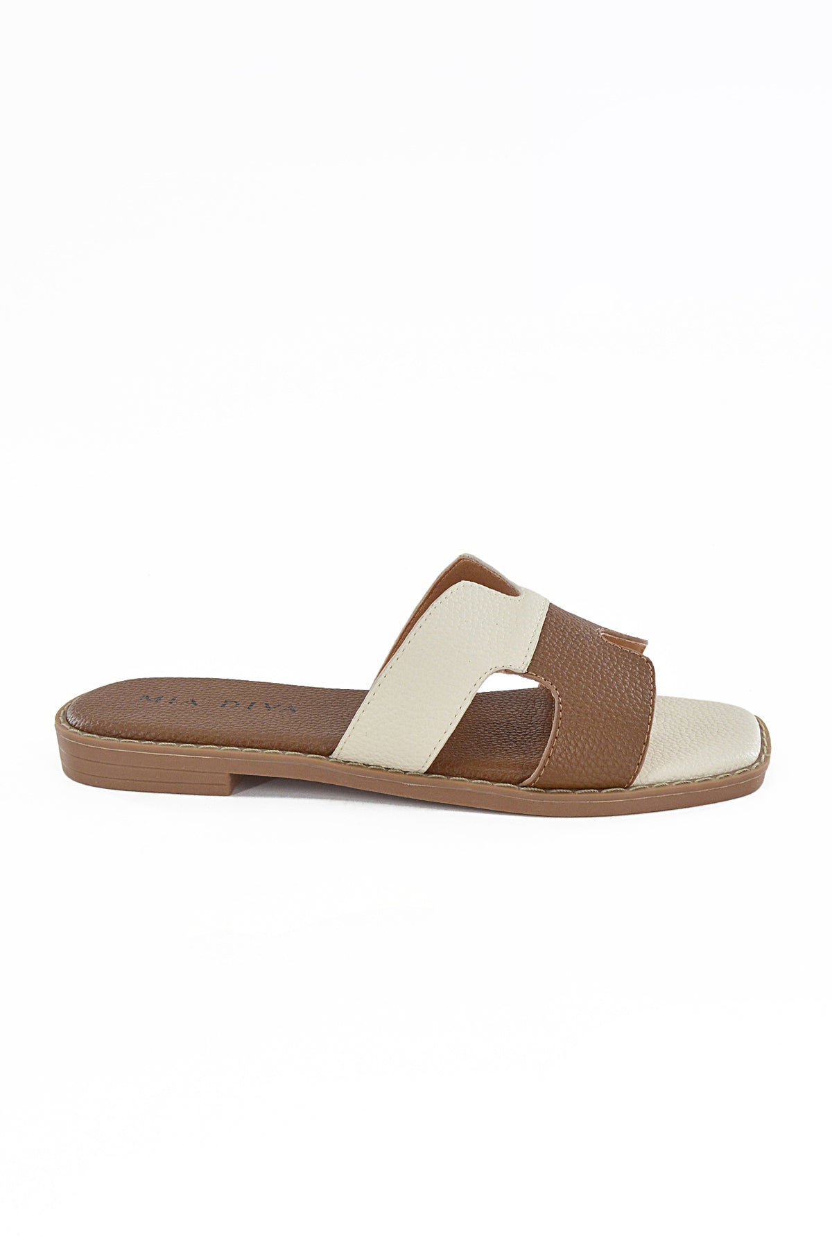 MIA DIVA Contrast Strap Flat Slide Sandals – Multicolor
