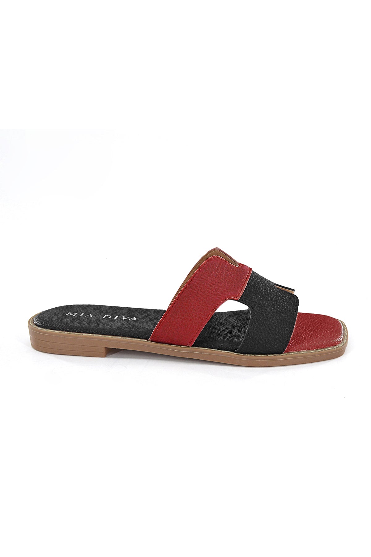 MIA DIVA Contrast Strap Flat Slide Sandals – Multicolor